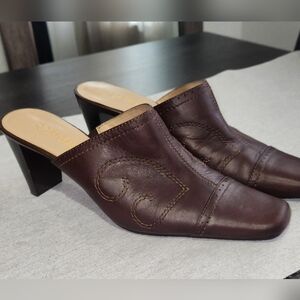 Madeline Brown Leather Mules Size 9.5